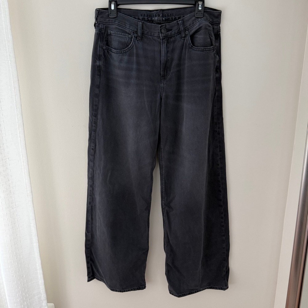 American Eagle Low Rise Skater Jeans Washed Black Wide Leg Denim 32x30